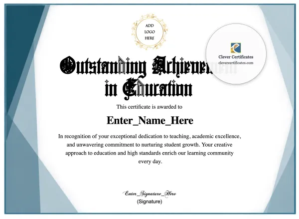Free Outstanding Achievement in Education Certificate