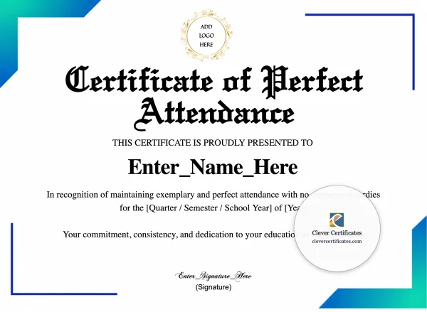 Free Perfect Attendance Student Award