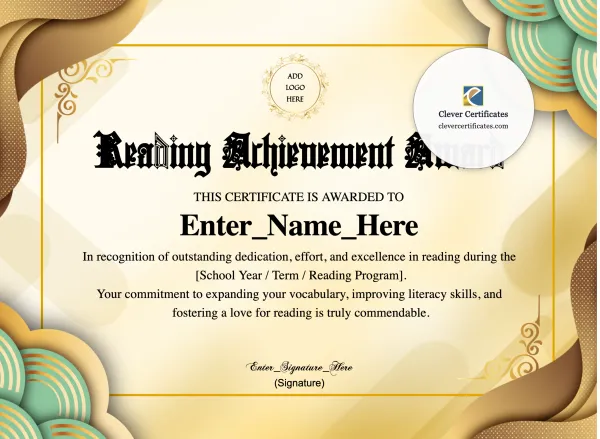Free Reading Achievement Certificate