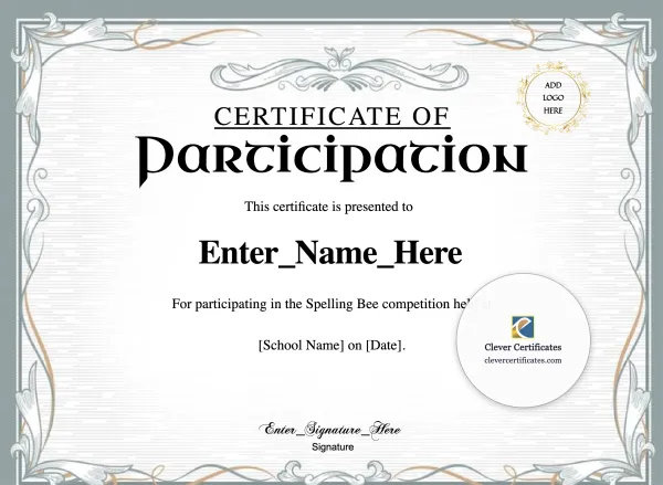 Free Spelling Bee Participation Certificate
