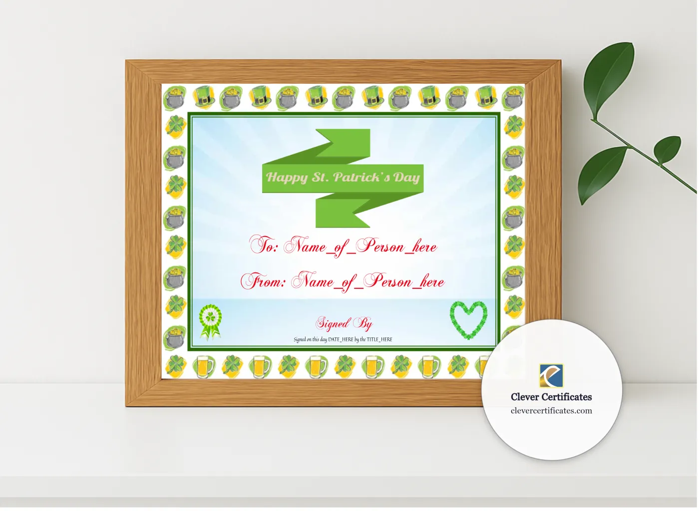 Realistic mockup featuring Happy St Patricks Day 2 displayed within a modern frame, set against a minimalistic background.