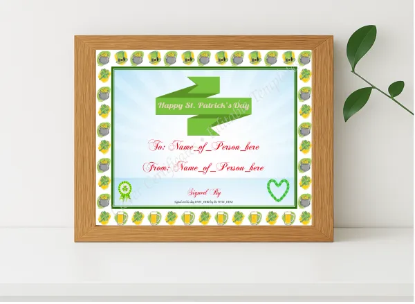 Realistic mockup featuring Happy St Patricks Day 2 displayed within a modern frame, set against a minimalistic background.