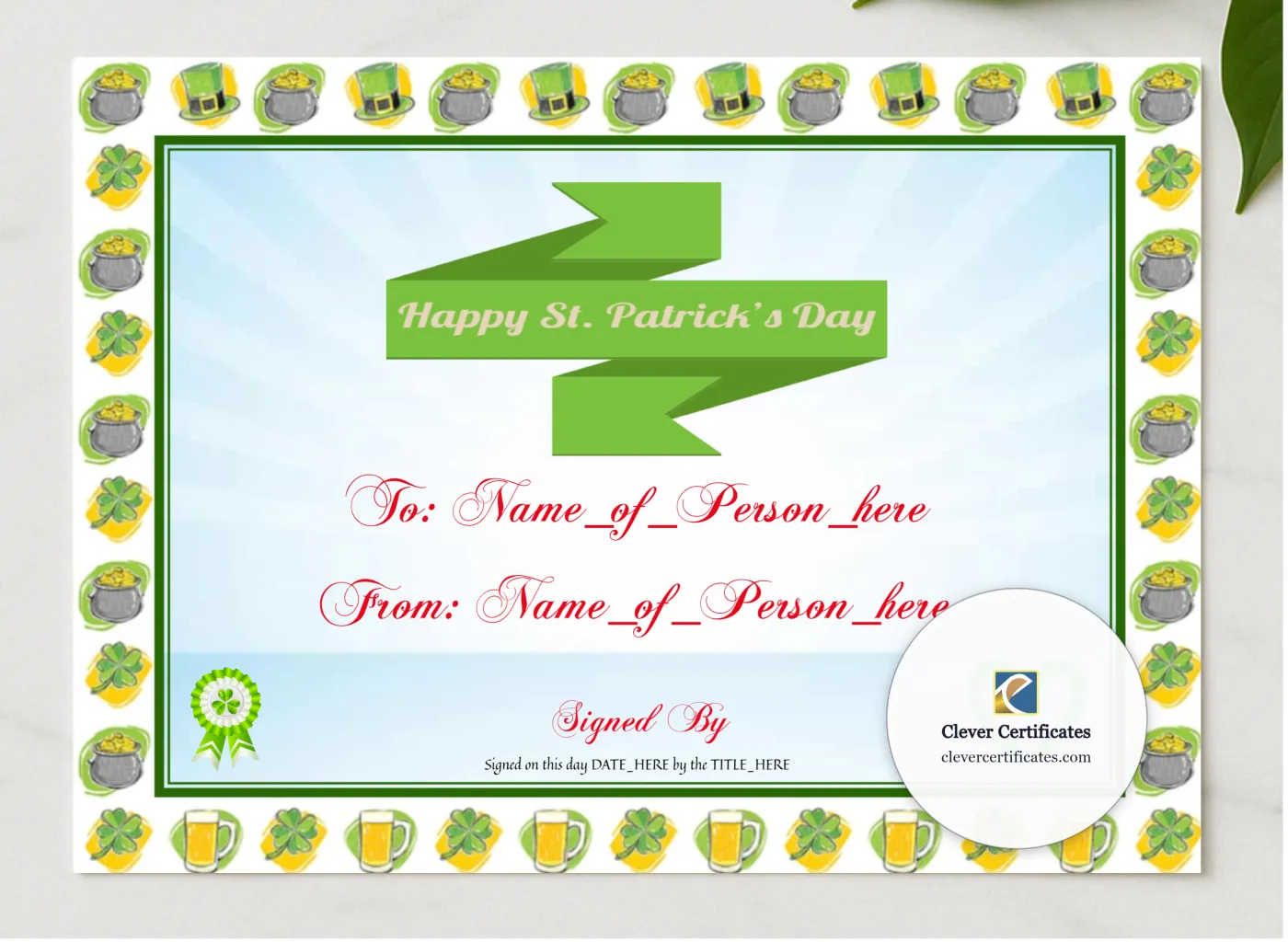 Happy St Patricks Day 2 presented in a sleek wooden frame, elegantly arranged on a stylish table.