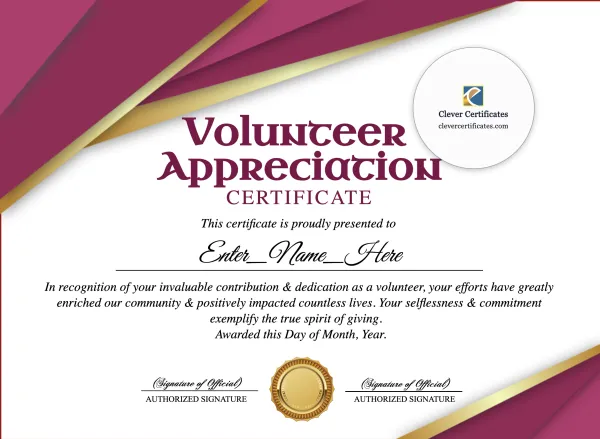 Free Parent Volunteer Appreciation Certificate