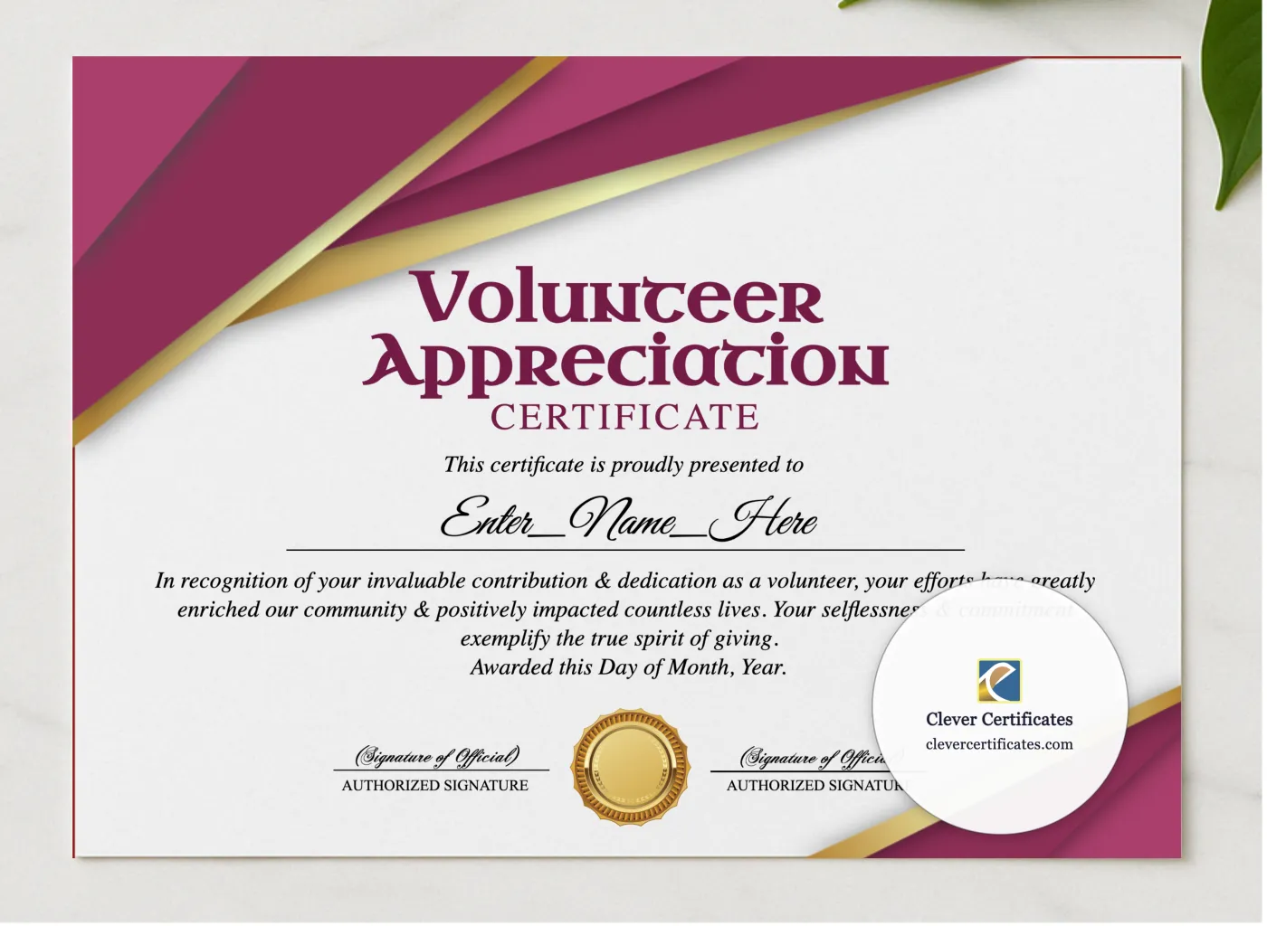 Parent Volunteer Appreciation Certificate presented in a sleek wooden frame, elegantly arranged on a stylish table.