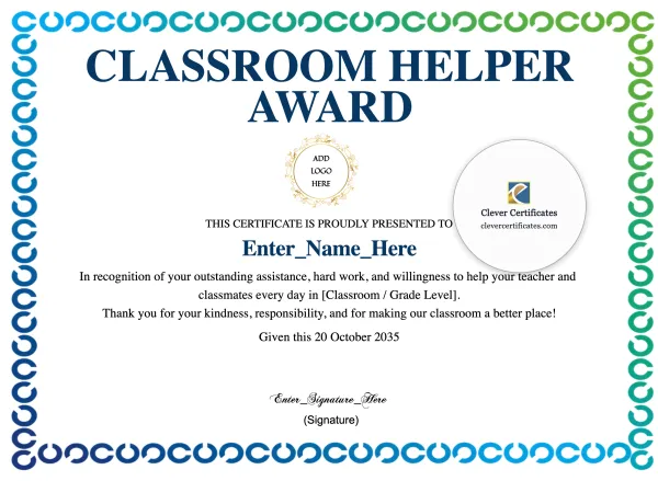 Free Classroom Helper Award