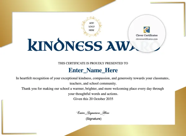 Free Kindness Award Certificate