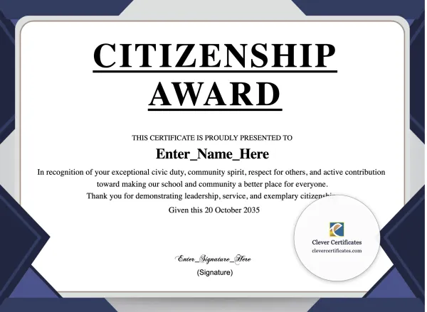 Free Citizenship Award Certificate