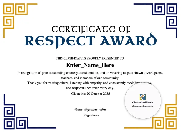 Free Respect Award Certificate