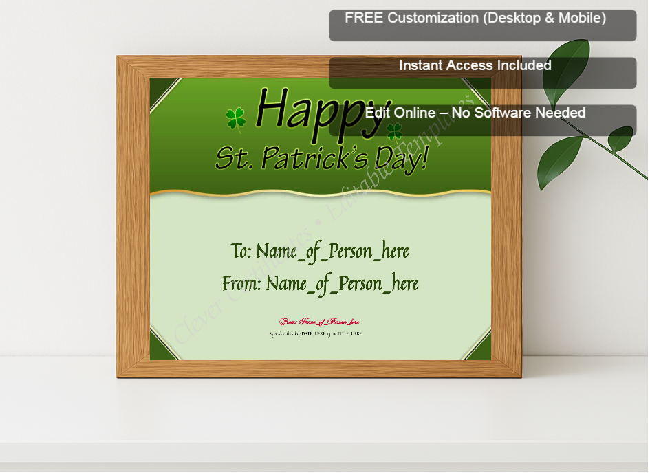 Premium mockup with Free Editor badge stack for Happy St Patricks Day 3