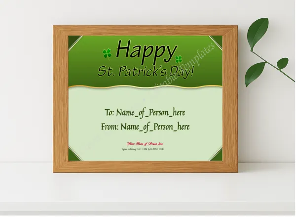 Realistic mockup featuring Happy St Patricks Day 3 displayed within a modern frame, set against a minimalistic background.