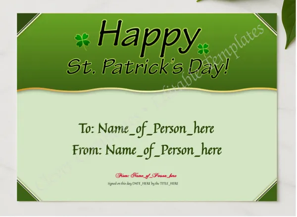 Happy St Patricks Day 3 presented in a sleek wooden frame, elegantly arranged on a stylish table.