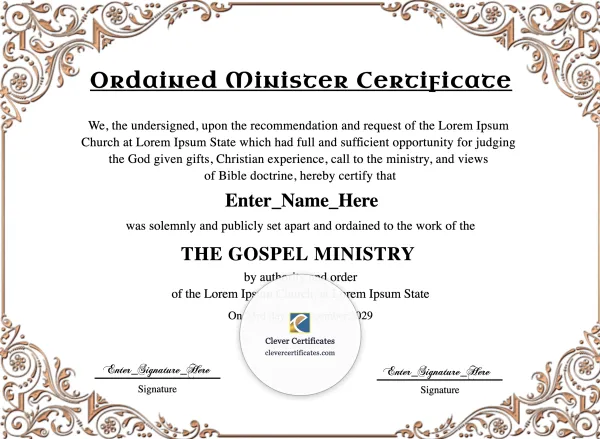 Free Minister Ordination Certificate — Landscape