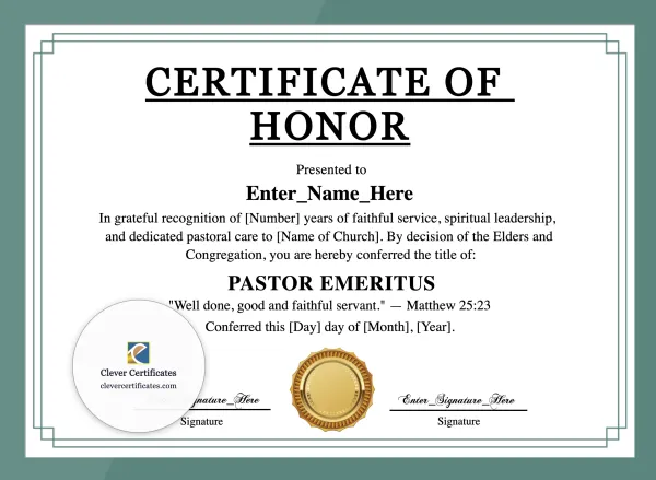 Free Pastor Emeritus Certificate — Landscape