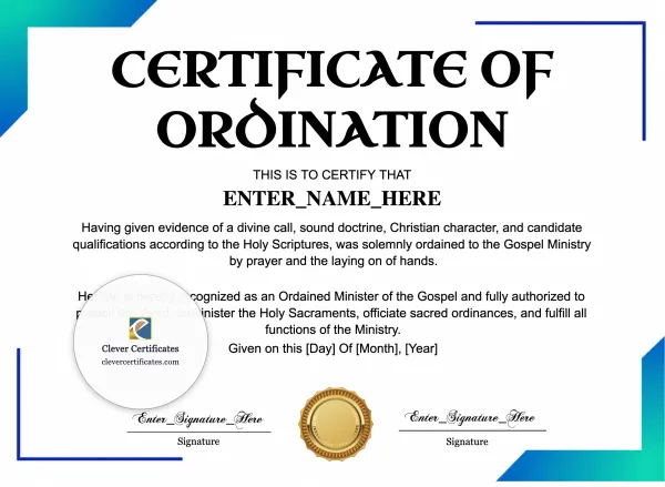 Free Pentecostal Ordination Certificate — Landscape