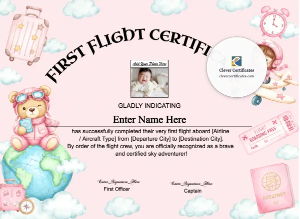 Free First Time Flyer Certificate — Landscape