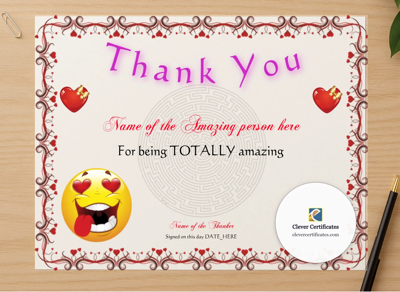 Professional preview of Amazing You Award certificate on high-quality stationery paper, ideal for showcasing the final look.