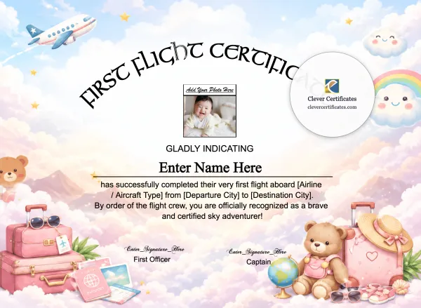 Free Kids First International Flight Certificate