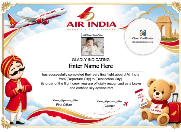 Free Air India First Flight Certificate With Photo