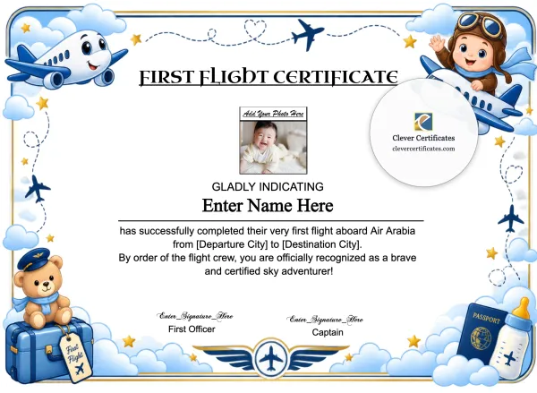Free Air Arabia First Flight Certificate With Photo