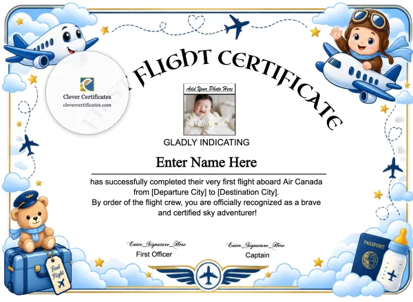 Free Air Canada First Flight Certificate With Photo