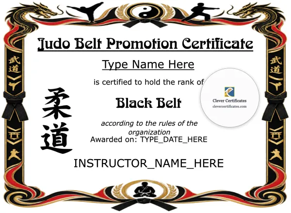 Free Judo Belt Promotion Certificate — Landscape