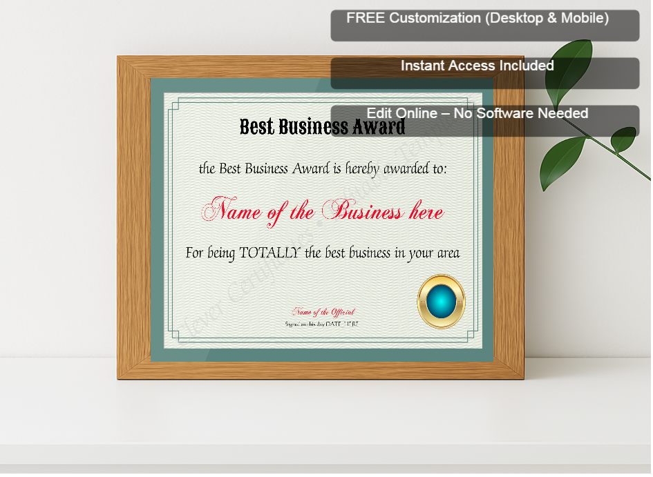 Premium mockup with Free Editor badge stack for Best Business Award