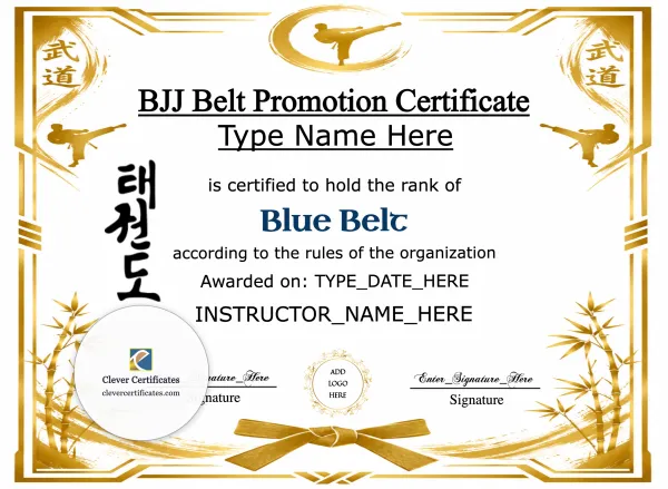 Free BJJ Blue Belt Certificate