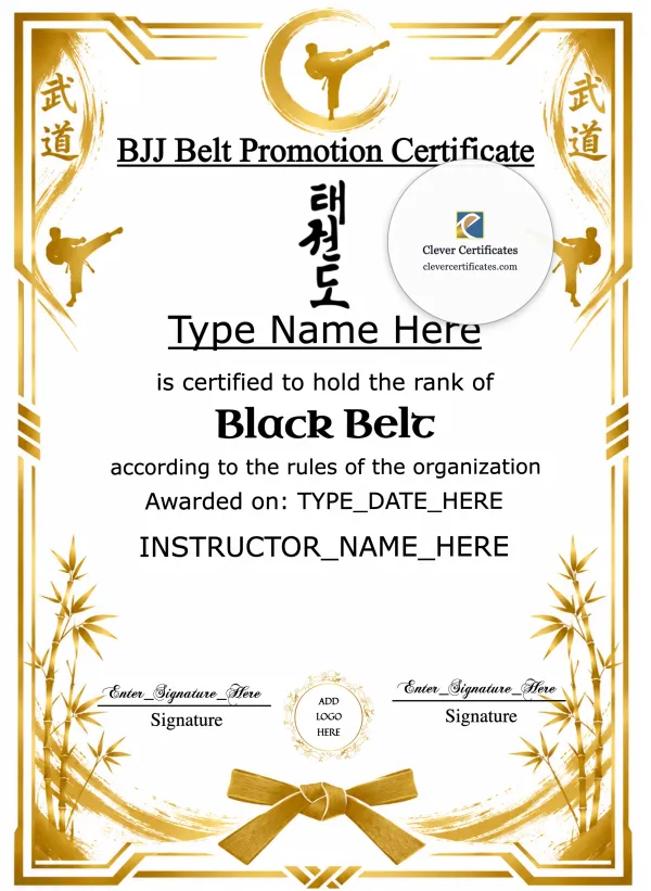 BJJ Belt Promotion Certificate Portrait — Certificate Template Preview