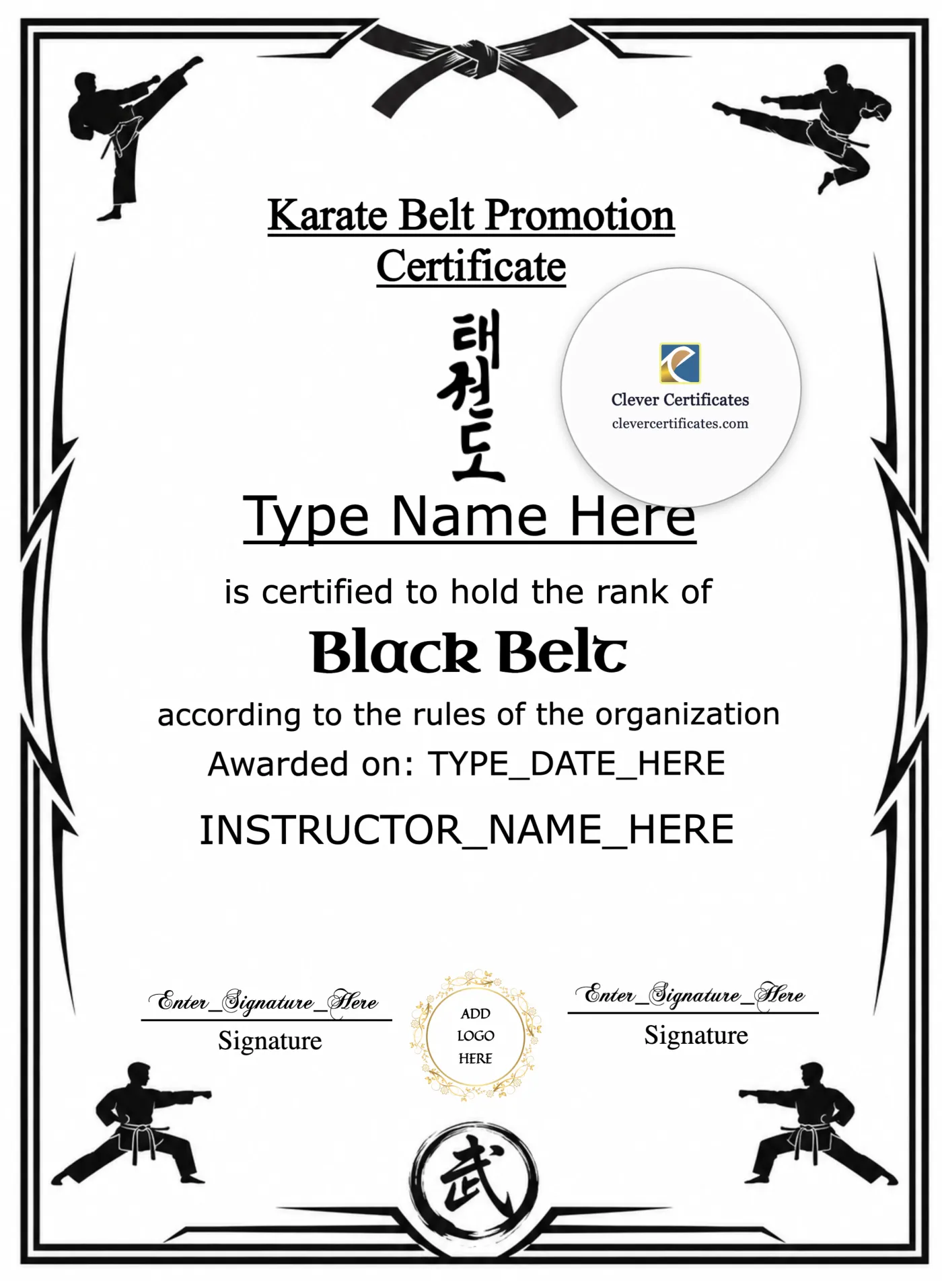 Karate Belt Promotion Certificate — Certificate Template Preview