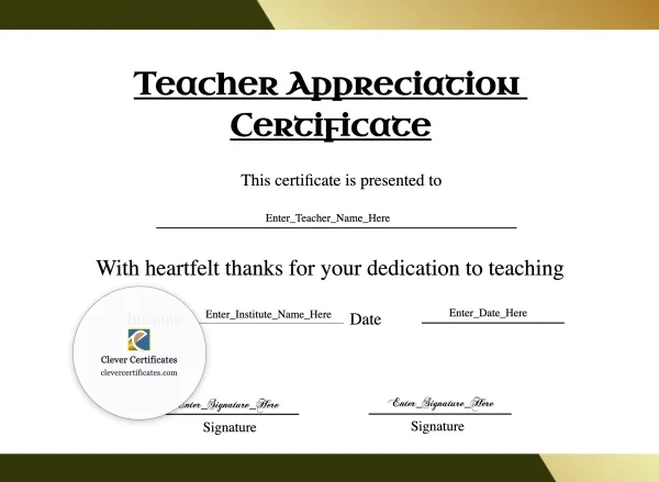 Free Teacher Appreciation Certificate — Landscape