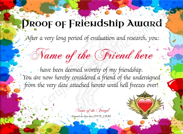 Proof Of Friendship Award
