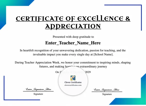 Free Teacher Appreciation Week Certificate