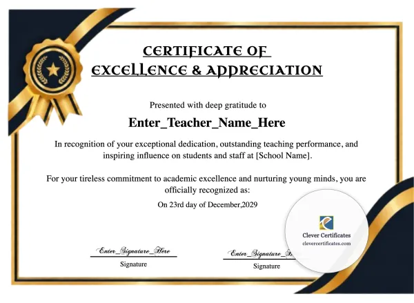 Free Teacher of the Month Certificate