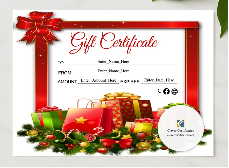 Christmas Gift Certificate presented in a sleek wooden frame, elegantly arranged on a stylish table.