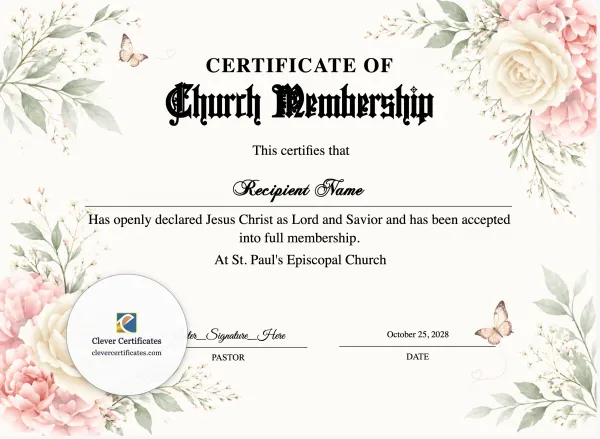 Free Church Membership Certificate — Landscape