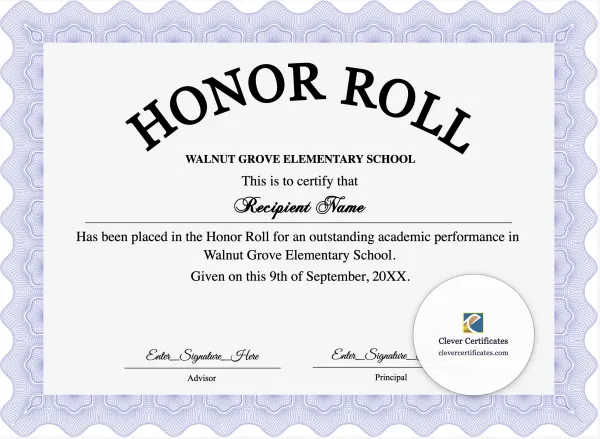Free Honor Roll Certificate