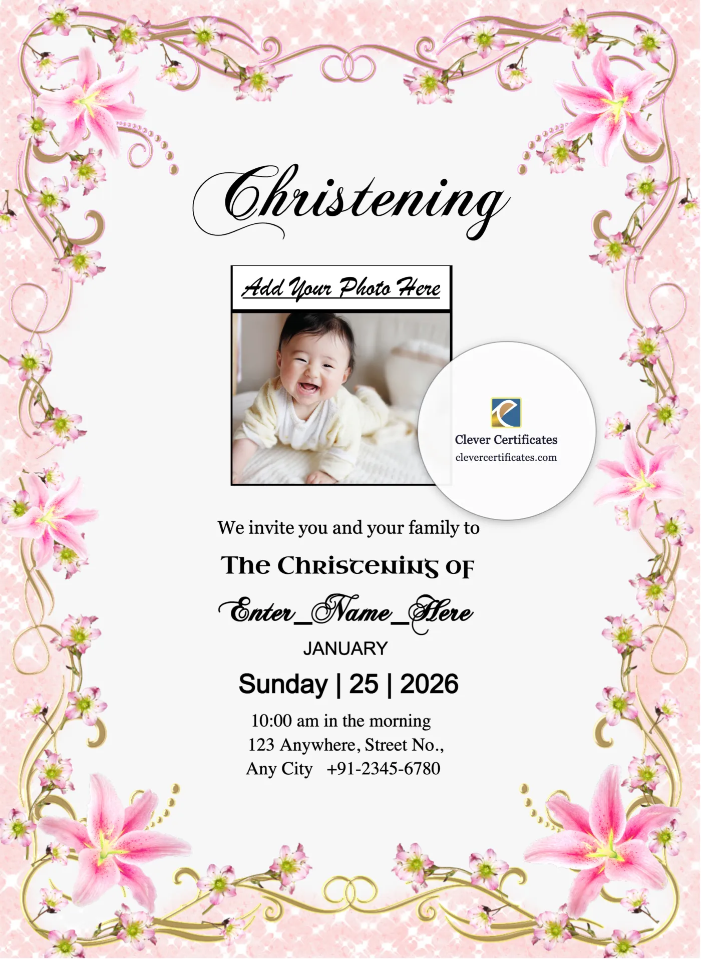 Christening Invitation — Certificate Template Preview