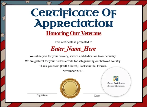Free Certificate of Honor for Veterans