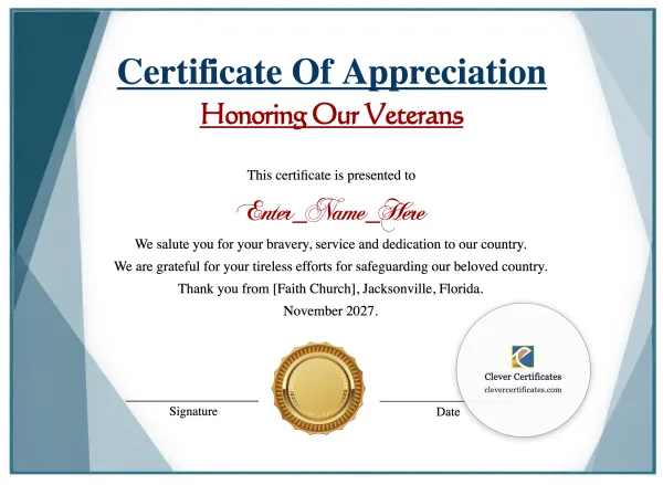 Free Thank You for Your Service Certificate