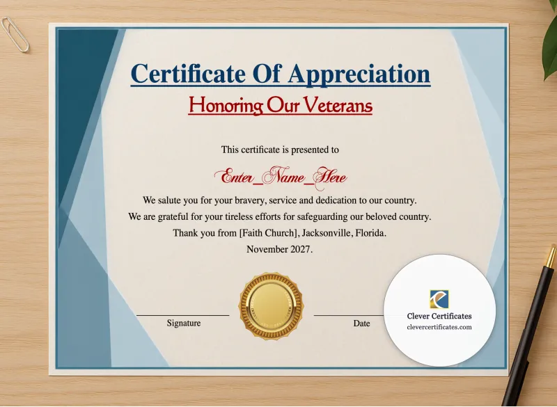 Professional preview of Thank You For Your Service Certificate certificate on high-quality stationery paper, ideal for showcasing the final look.