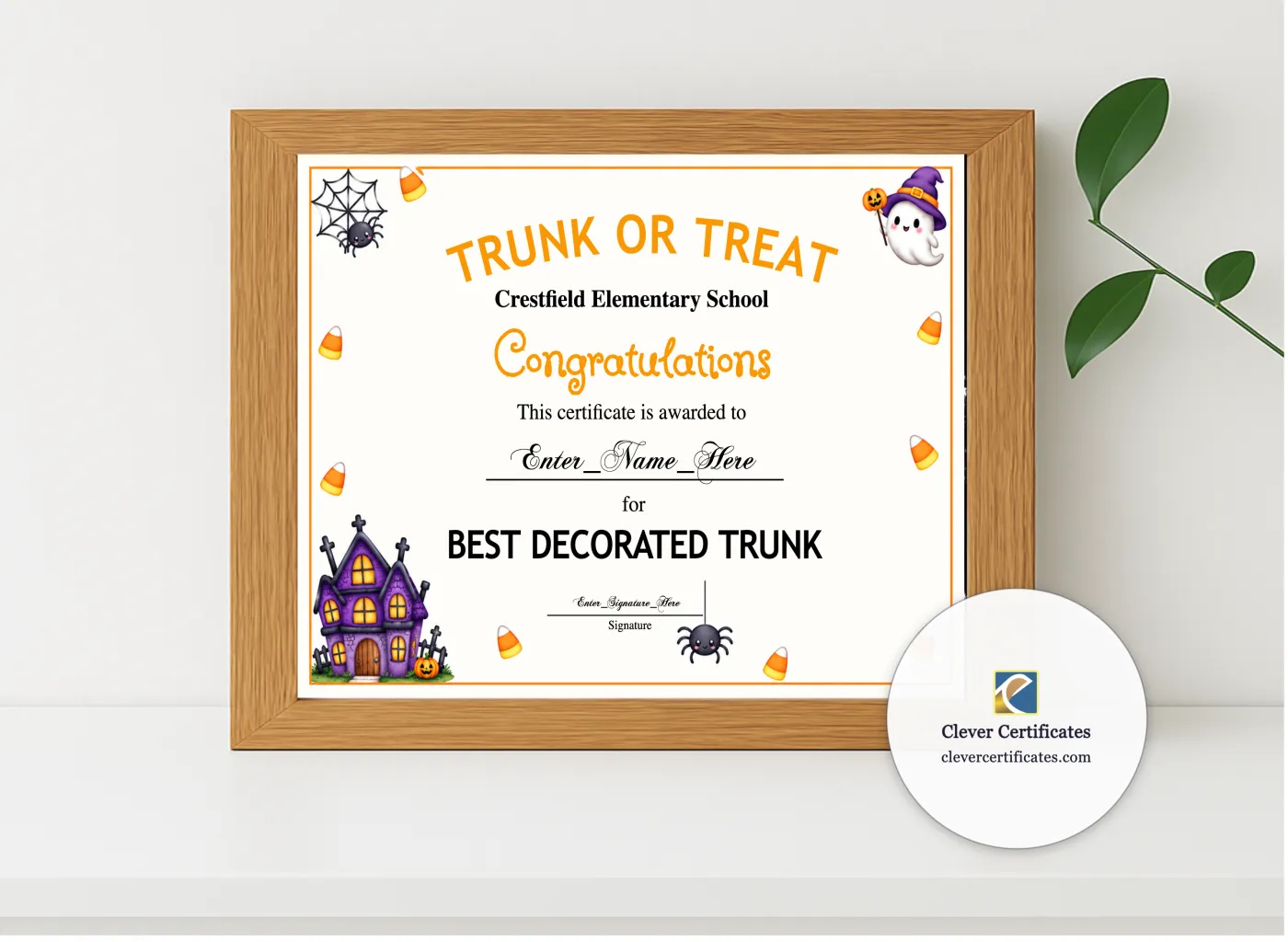 Realistic mockup featuring Best Decorated Trunk Award displayed within a modern frame, set against a minimalistic background.