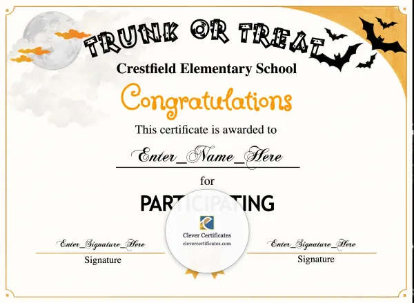 Free Trunk or Treat Participation Certificate