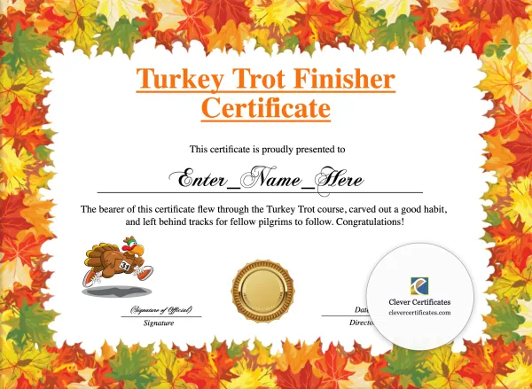 Free Turkey Trot Finisher Certificate
