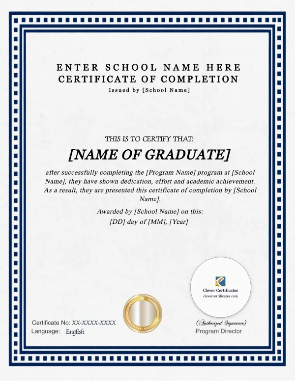 Program Completion Certificate – Navy Classic Frame Portrait