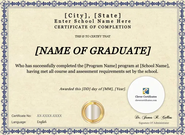 Program Completion Certificate – Blue Filigree Modern Landscape
