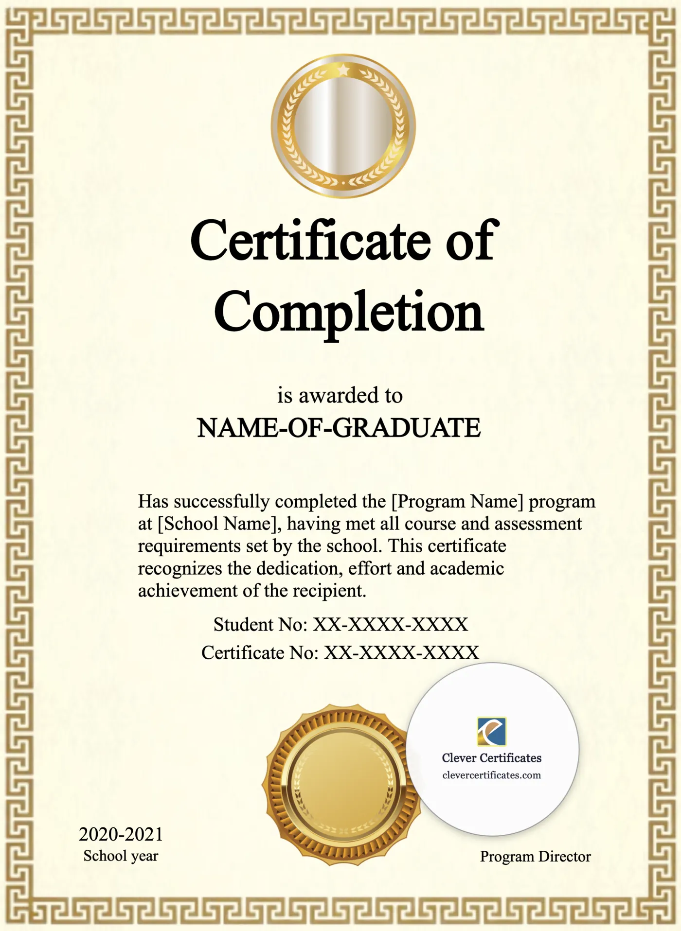 Program Completion Certificate Gold Border Portrait — Certificate Template Preview