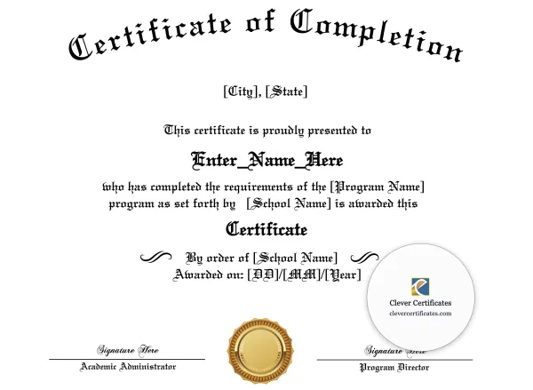 Program Completion Certificate – Old English Flourish Landscape