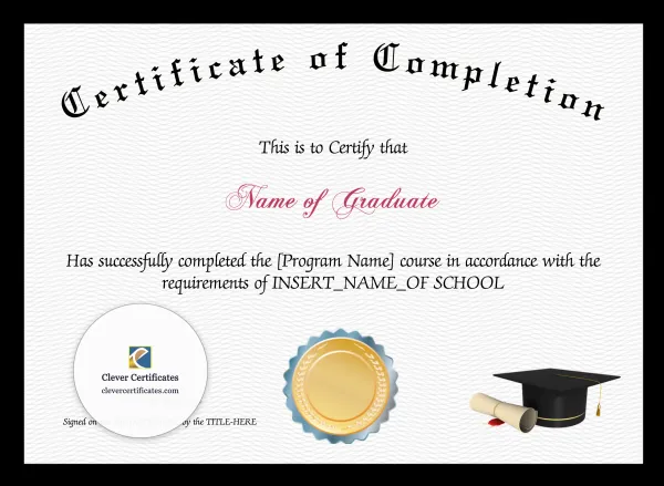 Program Completion Certificate – Black Border Scroll Emblem Landscape