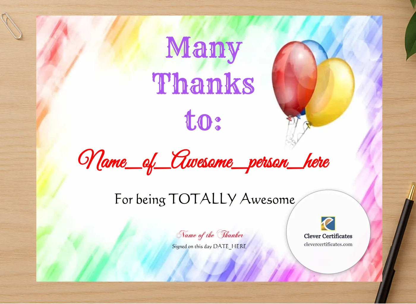 Professional preview of Totally Awesome certificate on high-quality stationery paper, ideal for showcasing the final look.